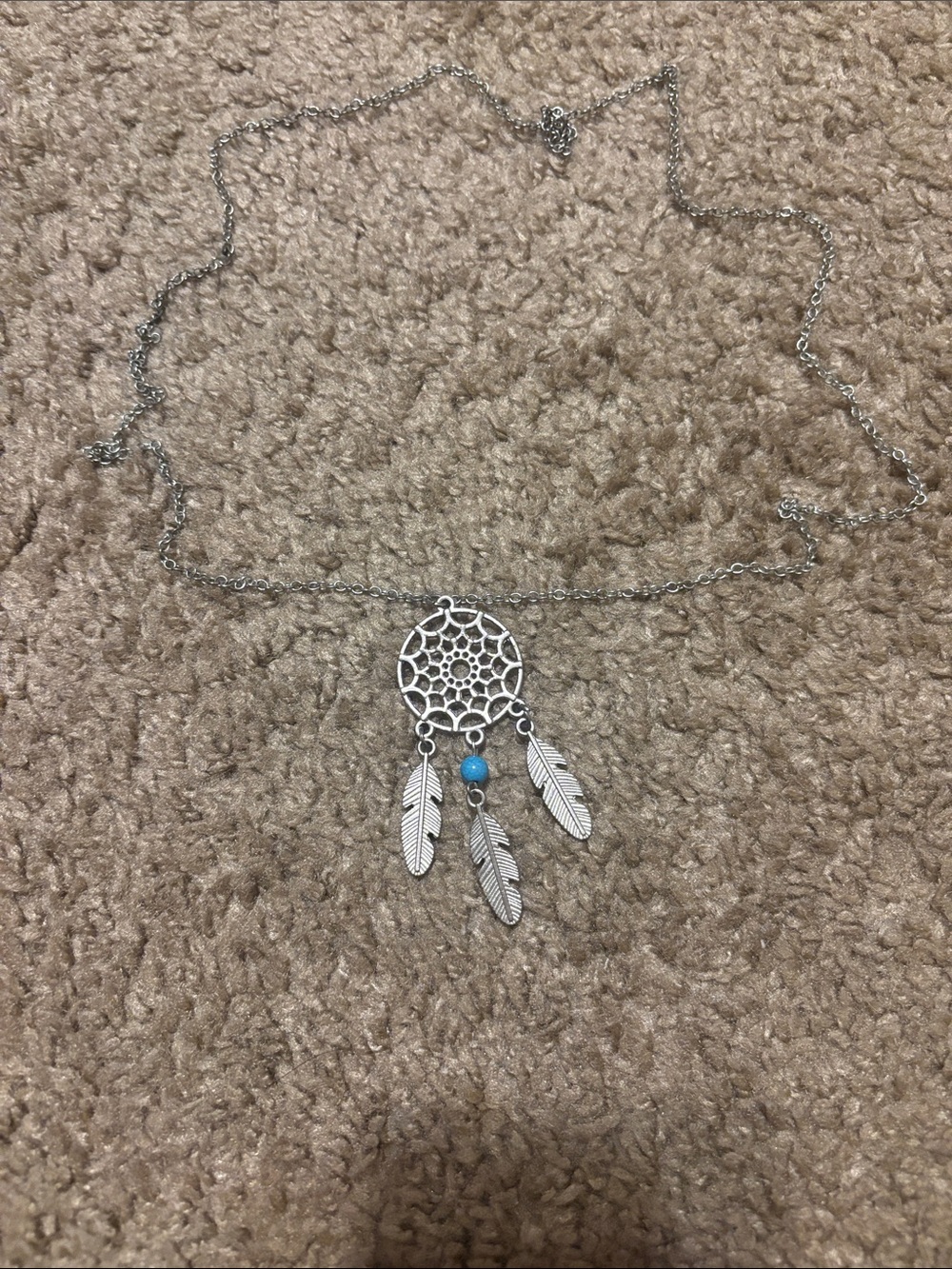 Silver Dreamcatcher Pendant Necklace with Turquoise Accent